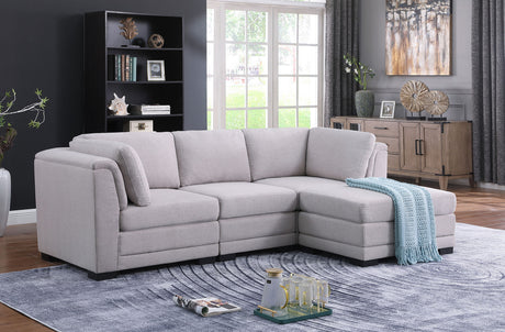 Kristin Light Gray Linen Fabric Reversible Sectional Sofa with Ottoman - Home Elegance USA