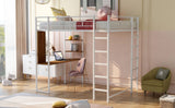 Full Size Metal Loft Bed with 2 Shelves and one Desk ,White (Old SKU: LP000191AAK )