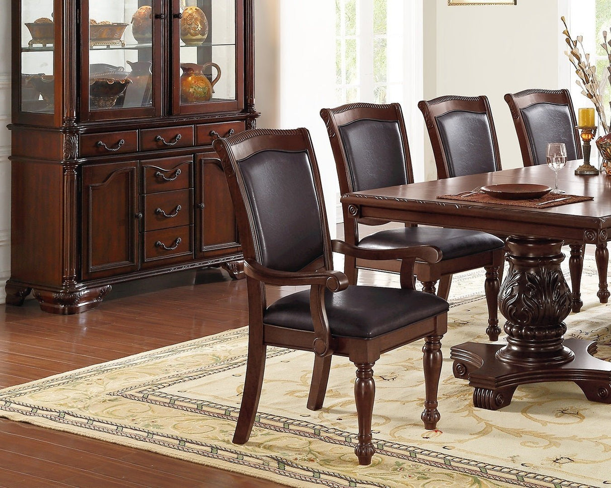 Majestic Royal Dining Room Table w Leaf 2x Arm Chairs And 6x Side Chairs Brown 9pc Set Rubberwood Dining Table Double Pedestal Base Rectangle Table - Home Elegance USA