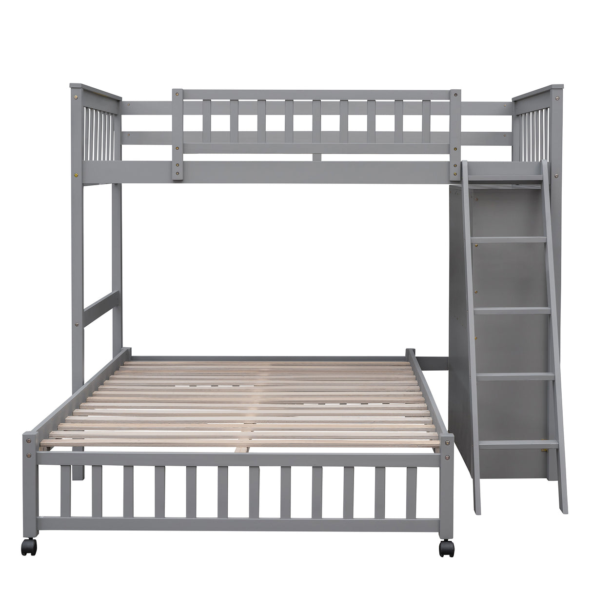 Wooden Twin Over Full Bunk Bed With Six Drawers And Flexible Shelves,Bottom Bed With Wheels,Gray(OLD SKU:LP000531AAE) - Home Elegance USA