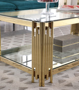Woker Furniture  20" Wide Square End Table with Glass Top, Golden Stainless Steel Tempered Glass Coffee Table for Living Room&Bed Room - Home Elegance USA