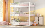 Full-Full-Full Metal  Triple Bed  with Built-in Ladder, Divided into Three Separate Beds,White - Home Elegance USA