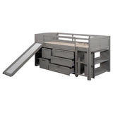 Low Twin Size Loft Bed with Cabinets, Shelves and Slide - Gray(OLD SKU :LP000503AAE) - Home Elegance USA