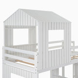 Wooden Twin Over Full Bunk Bed, Loft Bed with Playhouse, Farmhouse, Ladder and Guardrails, White( old sku: LT000027AAK ) - Home Elegance USA