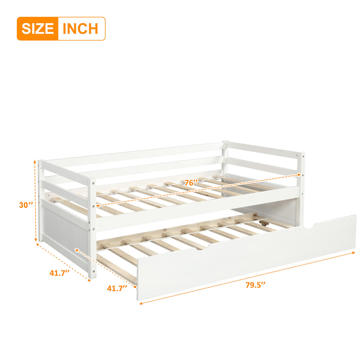 Daybed with Trundle Frame Set, Twin Size, White - Home Elegance USA