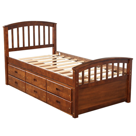 Orisfur. Twin Size Platform Storage Bed Solid Wood Bed with 6 Drawers - Home Elegance USA