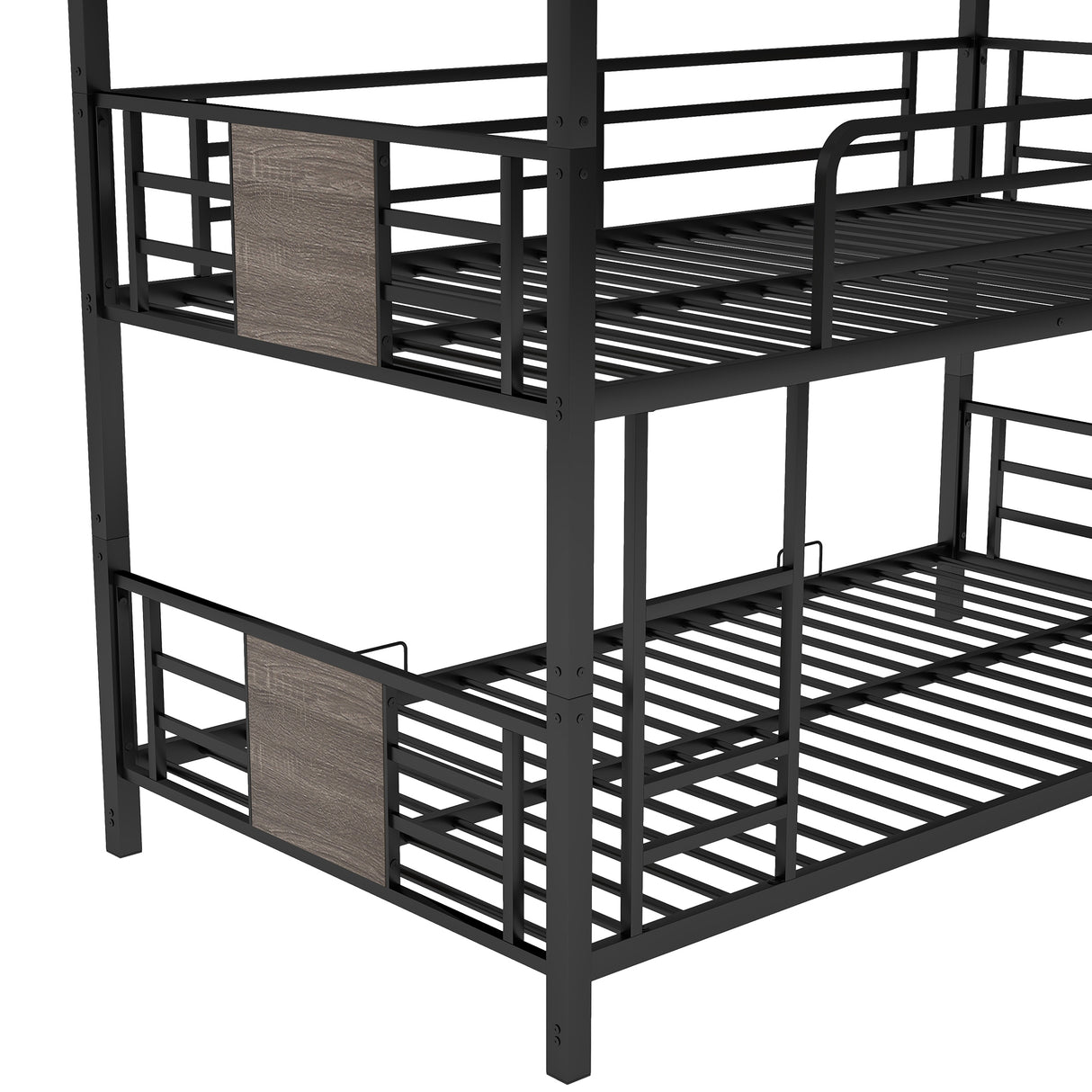 Twin Size Triple Metal Bunk Bed, with Wood Decoration Headboard and Footboard, Gray - Home Elegance USA