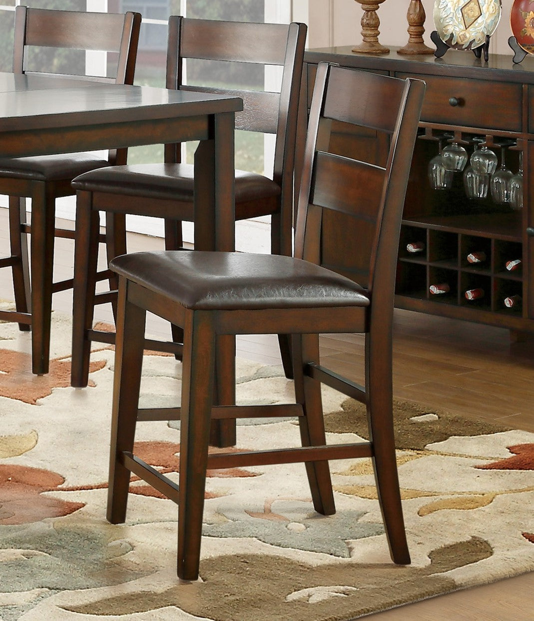 Cherry Finish Dining Set 7pc Counter Height Table with Extension Leaf and 6x Wood Frame Counter Height Chairs Transitional Style Furniture - Home Elegance USA