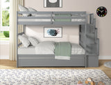 Bunk Beds Twin over Twin Stairway Storage function  Gray - Home Elegance USA