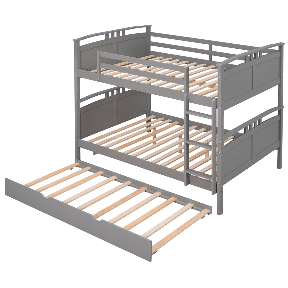 Full-Over-Full Bunk Bed with Twin size Trundle , Separable Bunk Bed for Bedroom - Grey - Home Elegance USA