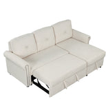 83" Modern Convertible Sleeper Sofa Bed with Storage Chaise,Beige(Old Sku:SG000344AAA) | Home Elegance USA