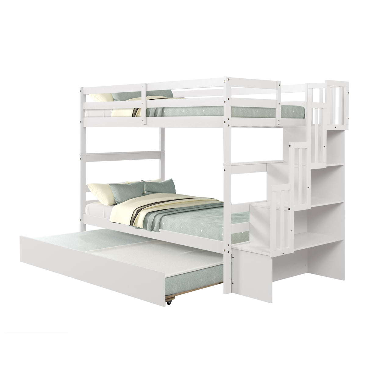 Bunk Beds Twin over Twin Stairway Storage function White color - Home Elegance USA