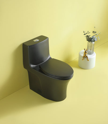 15 1/8 Inch 1.1/1.6 GPF Dual Flush 1-Piece Elongated Toilet with Soft-Close Seat - Matt Black 23T02-MB