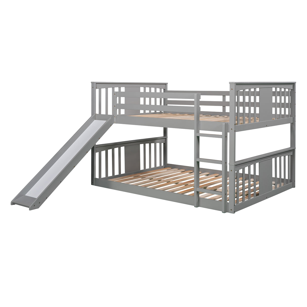 Full Over Full Bunk Bed with Ladder with Slide, Gray (Old SKU :LP000208AAE) - Home Elegance USA