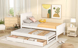 Twin Size Platform Bed with Trundle and Drawers, White - Home Elegance USA