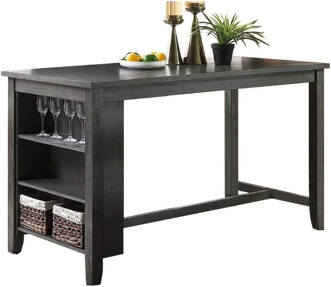 Modern Dark Brown Finish 5pc Counter Height High Dining Table w Storage Shelves 4x High Chairs Wooden Kitchen Breakfast Table Dining Room Furniture - Home Elegance USA