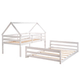 Twin over Full House Bunk Bed with Built-in Ladder,White - Home Elegance USA