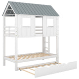 House Bunk Bed with Trundle,Roof and Windows,White(OLD SKU:GX000705AAK) - Home Elegance USA