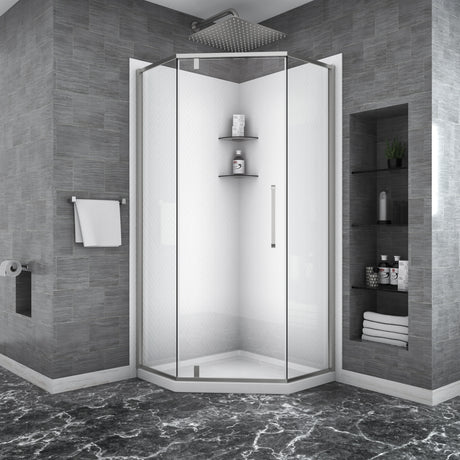 Shower Door 34-1/8" x 72" Semi-Frameless Neo-Angle Hinged Shower Enclosure, Brushed Nickel