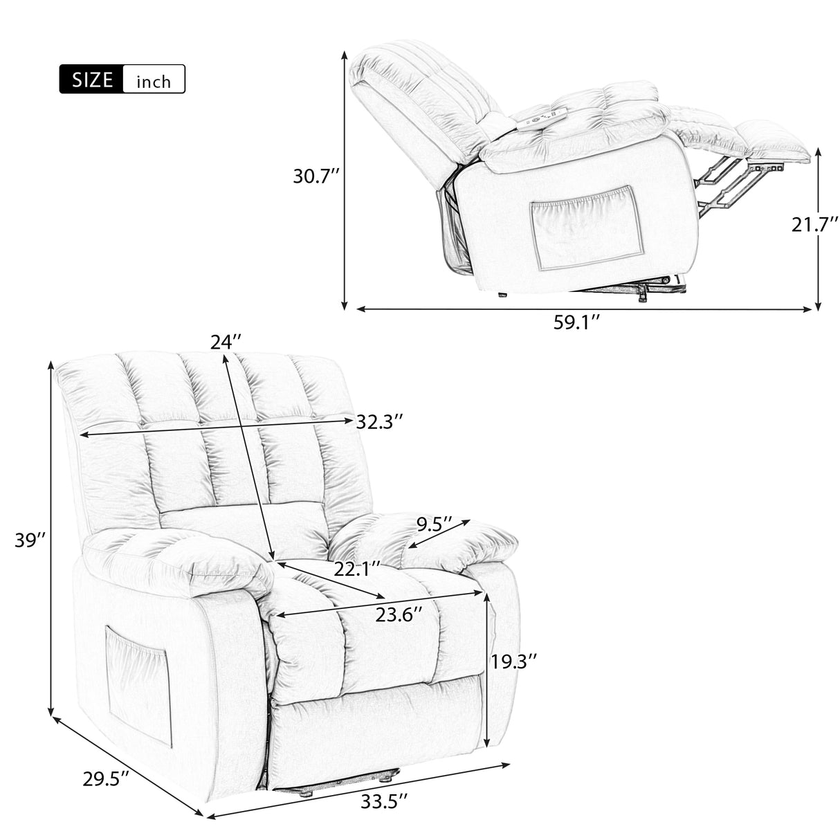 Massage Recliner Chair Electric Power Lift Recliner Chairs with Heat, Vibration, Side Pocket for Living Room, Bedroom, Light Brown Home Elegance USA