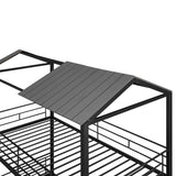 Twin Over Twin Bunk Bed Metal Bed with Half Roof, Guardrail and Ladder Black - Home Elegance USA