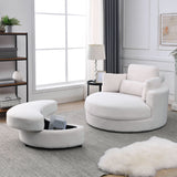 [Video] Welike Swivel Accent Barrel Modern Sofa Lounge Club Big Round Chair with Storage Ottoman Linen Fabric for Living Room Hotel with Pillows. *2PCS Home Elegance USA