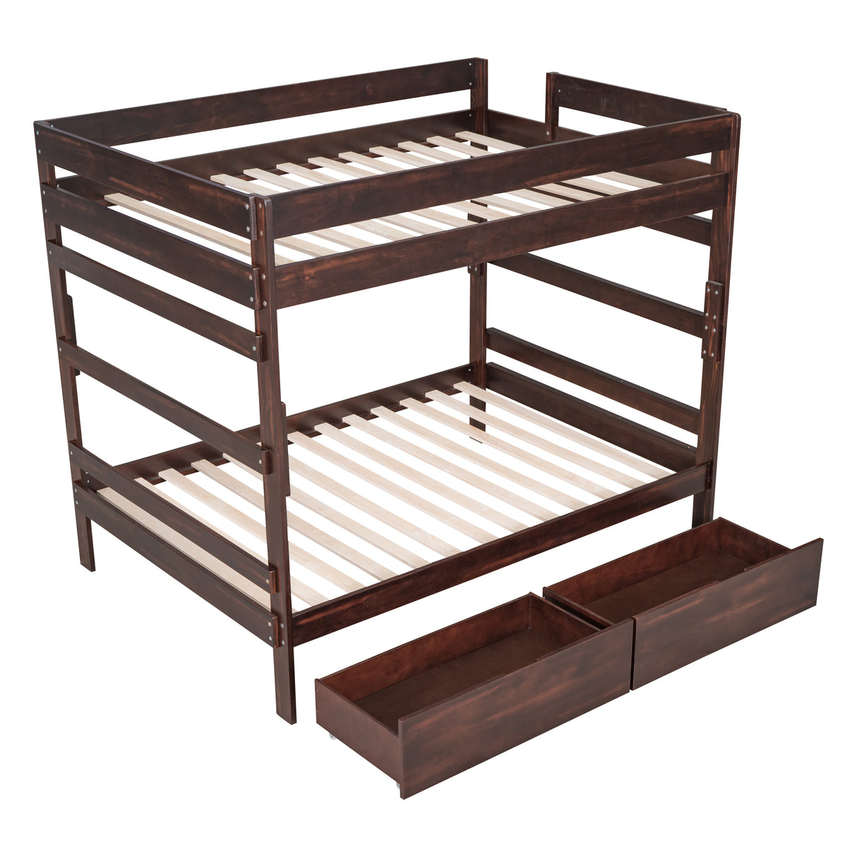 Full over Full Wood Bunk Bed with 2 Drawers, Espresso - Home Elegance USA