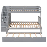 Twin over Twin/Full Bunk Bed with Twin Size Trundle (Gray)(OLD SKU :LP000025AAE) - Home Elegance USA