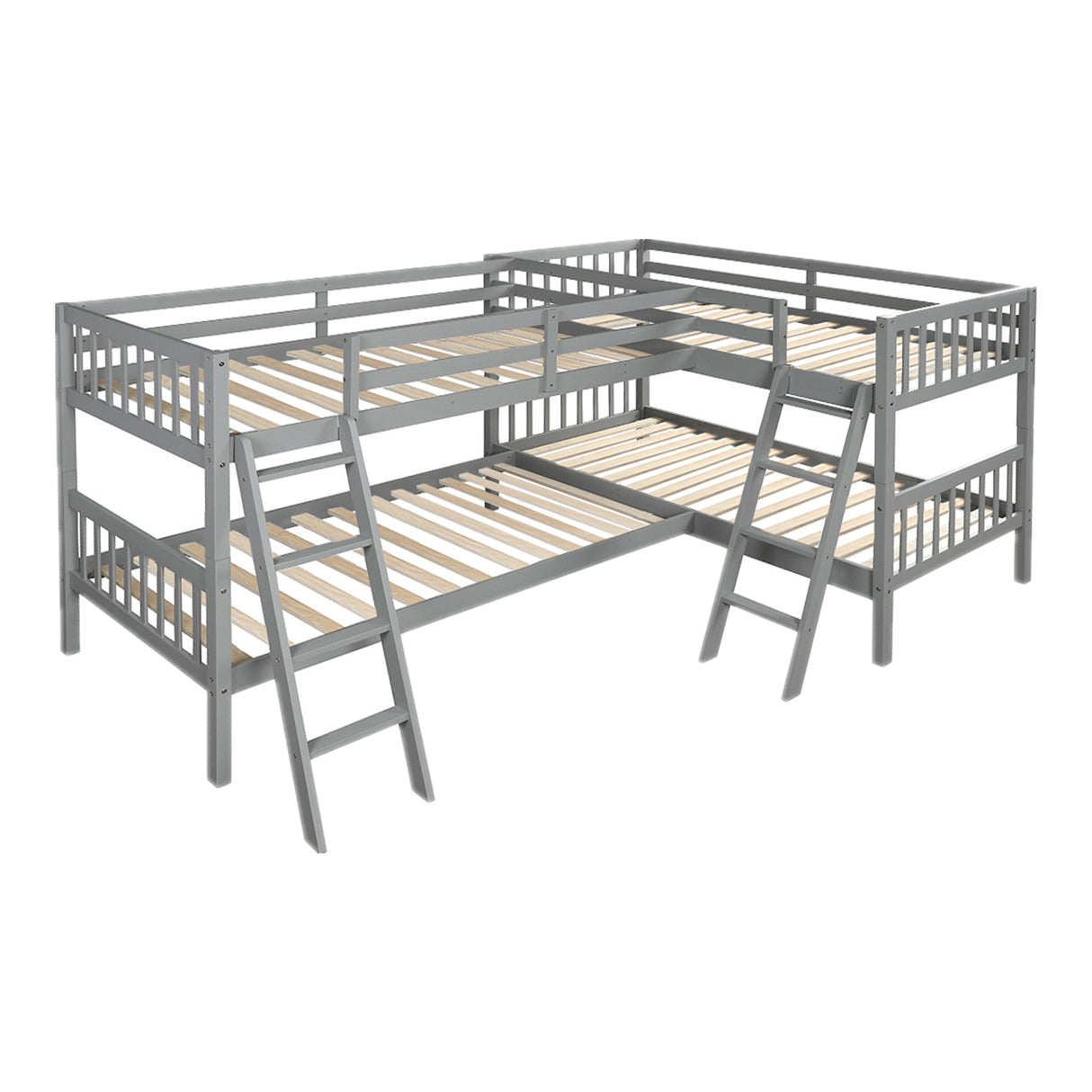 L-Shaped Bunk Bed with Ladder,Twin Size-Gray(OLD SKU :LP000020AAE) - Home Elegance USA