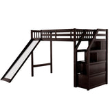 Twin Size Loft Bed with Storage and Slide, Espresso - Home Elegance USA