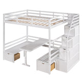 Full over Full Size Bunk Bed with staircase,the Down Bed can be Convertible to Seats and Table Set,White - Home Elegance USA