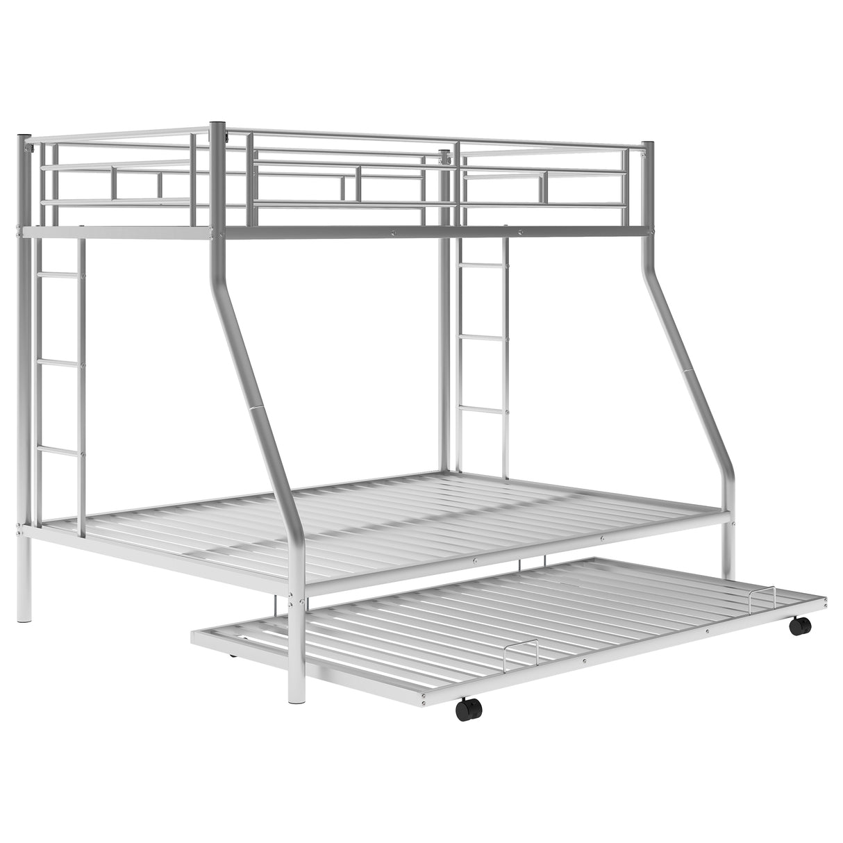 Twin over Full Bed with Sturdy Steel Frame, Bunk Bed with Twin Size Trundle, Two-Side Ladders, Silver(OLD SKU:MF194424AAN) - Home Elegance USA