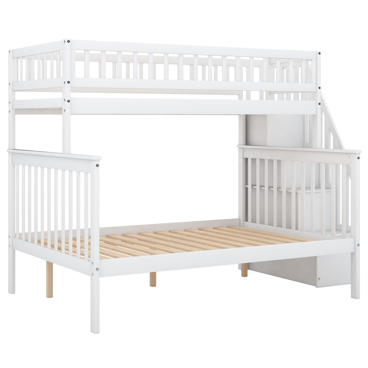 Twin over Full Stairway Bunk Bed with storage, White - Home Elegance USA