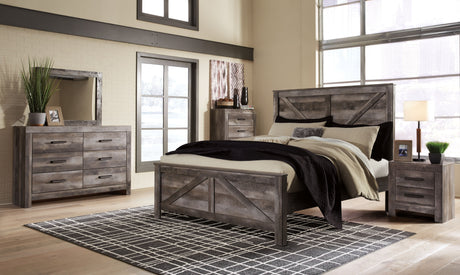 Wynnlow - Gray - 8 Pc. - Dresser, Mirror, Chest, King Crossbuck Panel Bed, 2 Nightstands - Home Elegance USA