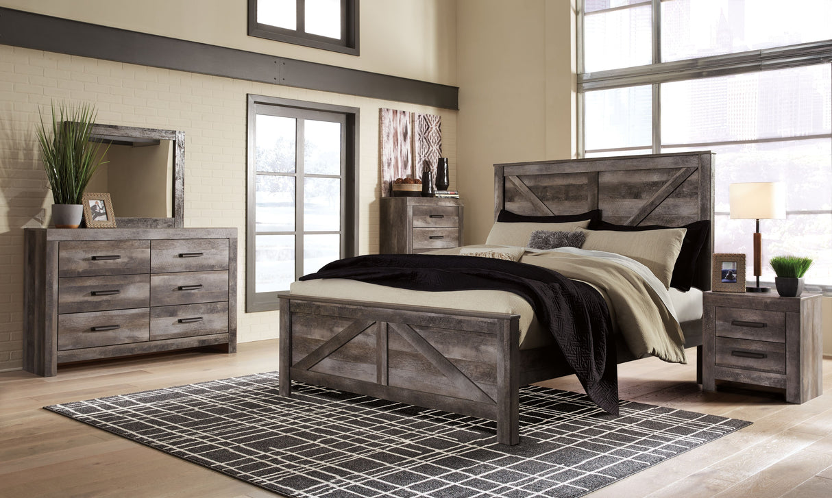 Wynnlow - Gray - 5 Pc. - Dresser, Mirror, King Crossbuck Panel Bed - Home Elegance USA