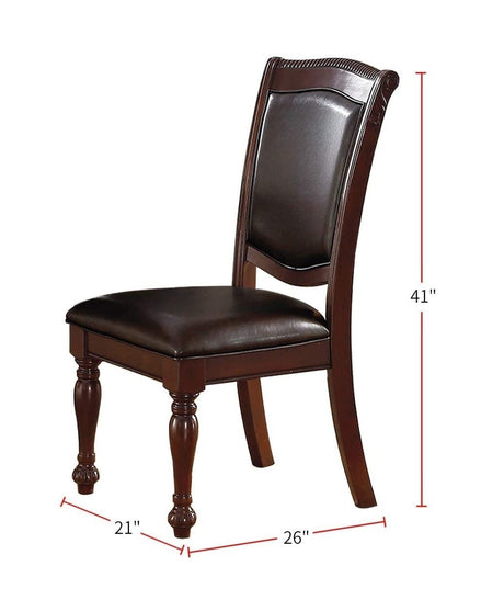Majestic Classic Formal Dining Room Table And 4x Side Chairs Brown 5pc Set Dining Table Pedestal Base Round Table Faux Leather - Home Elegance USA