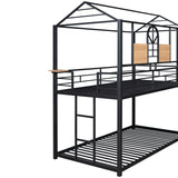 Twin Over Twin Metal Bunk Bed ,Metal Housebed With Slide,Three Colors Available.(Black with Black  Slide)(OLD SKU :LP000095AAB) - Home Elegance USA