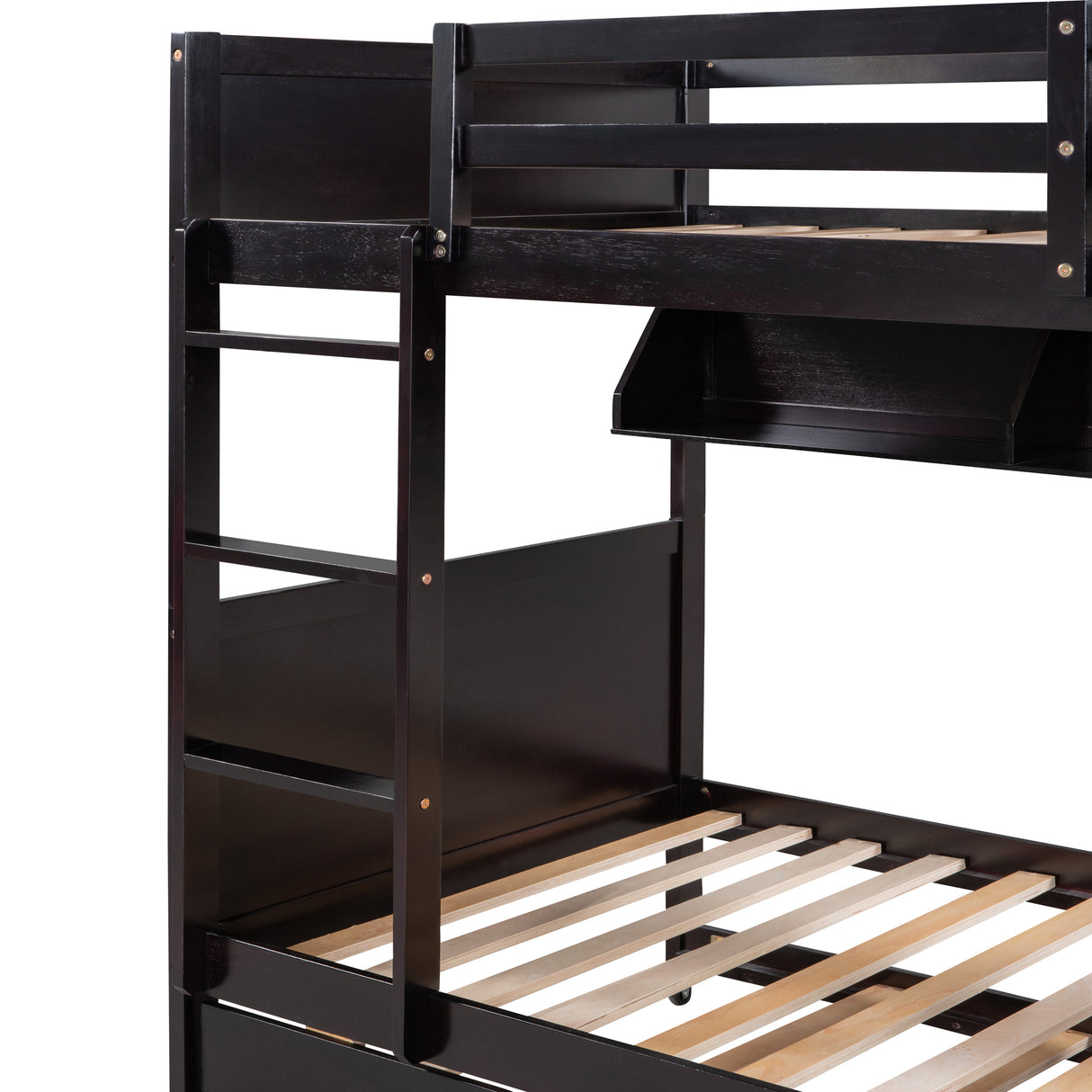 Twin-Over-Twin Bunk Bed with Twin size Trundle , Separable Bunk Bed with Bookshelf for Bedroom -Espresso - Home Elegance USA