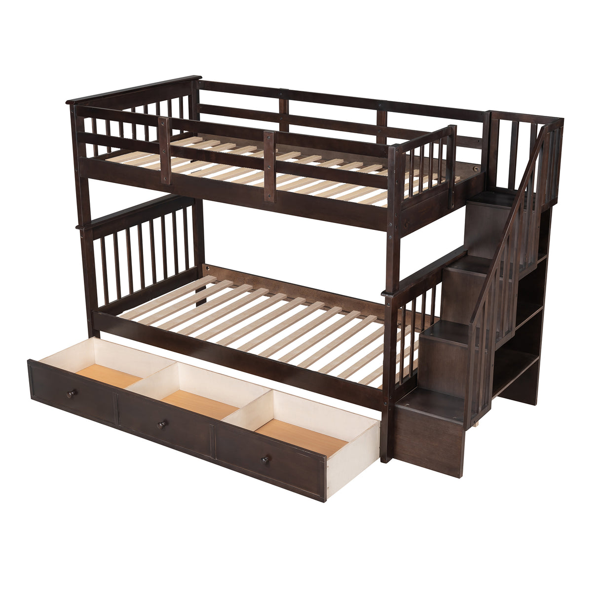 Stairway Twin-Over-Twin Bunk Bed with Three Drawers for Bedroom, Dorm - Espresso(Old sku: LP000309AAP) - Home Elegance USA