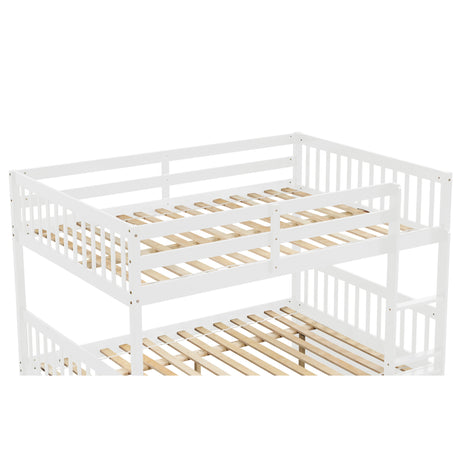 Full Over Full Bunk Bed with Trundle, Convertible to 2 Full Size Platform Bed, Full Size Bunk Bed with Ladder and Safety Rails for Kids, Teens, Adults,White(Old Sku:W504S00002) - Home Elegance USA