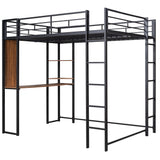 Full Size Metal Loft Bed with 2 Shelves and one Desk ,Black (Old SKU: LP000191AAB )