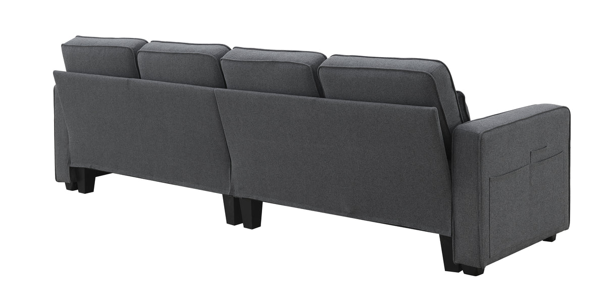 [VIDEO provided] [New] 104" 4-Seater Modern Linen Fabric Sofa with Armrest Pockets and 4 Pillows,Minimalist Style Couch for Living Room, Apartment, Office,3 Colors - Home Elegance USA