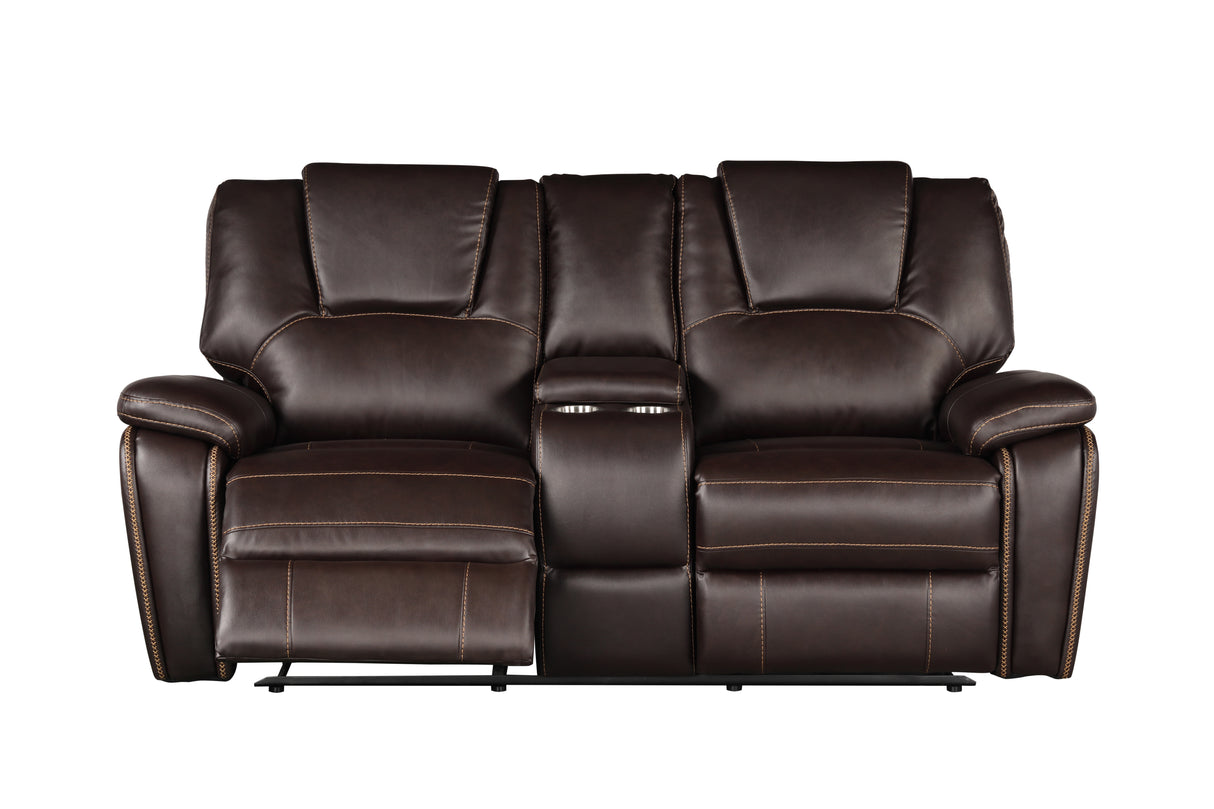 Hong Kong Power Reclining Loveseat made with Faux Leather in Brown Home Elegance USA