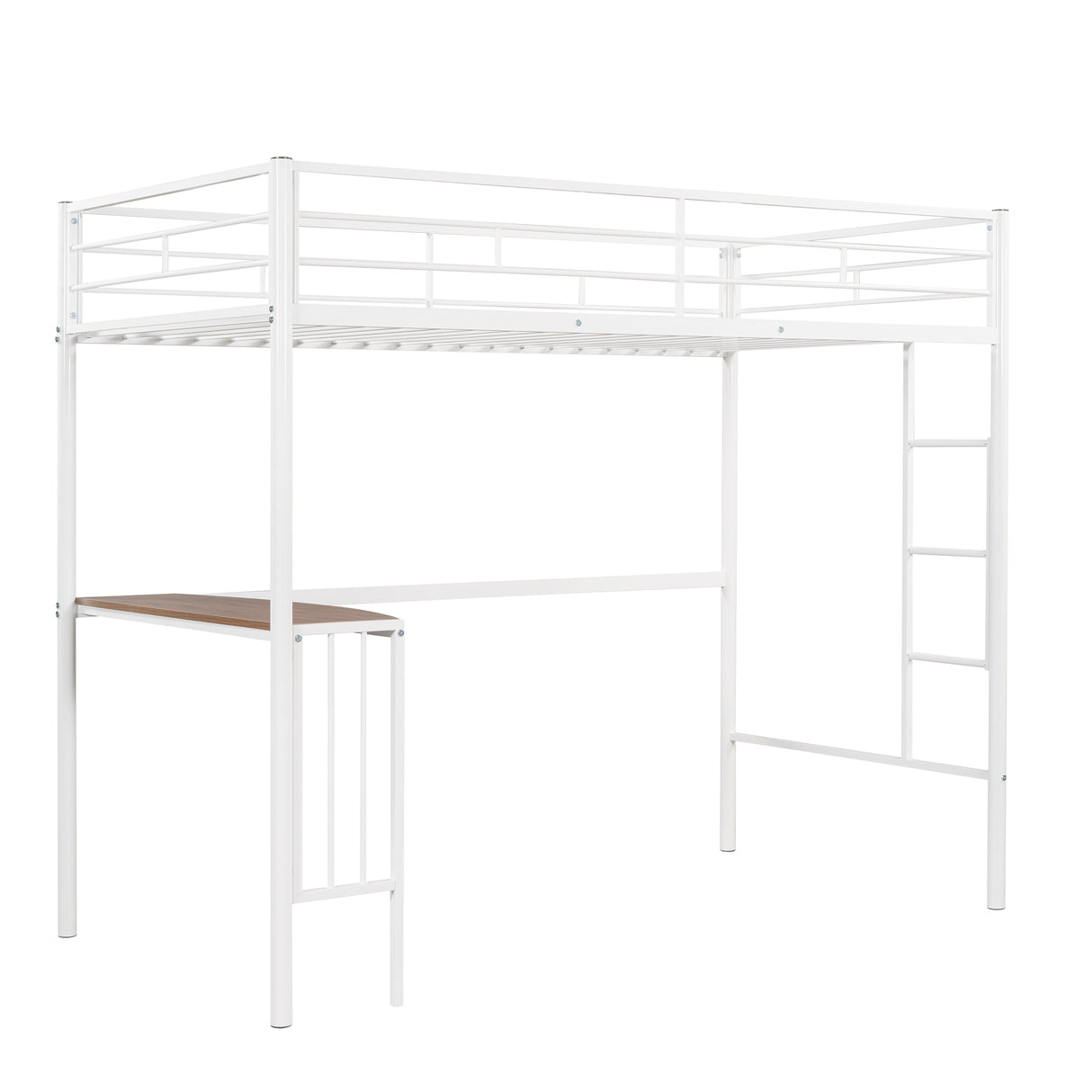 Twin Over Full Metal Bunk Bed with Desk, Ladder and Quality Slats for Bedroom, Metallic  White（OLD SKU :LP000092AAK） - Home Elegance USA