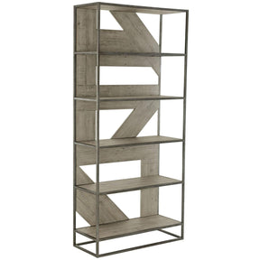 Polk Etagere in Glazed Silver & Morel Finish | Bernhardt | Rustic Farmhouse & Mid-Century Design with Planked Wood Shelves