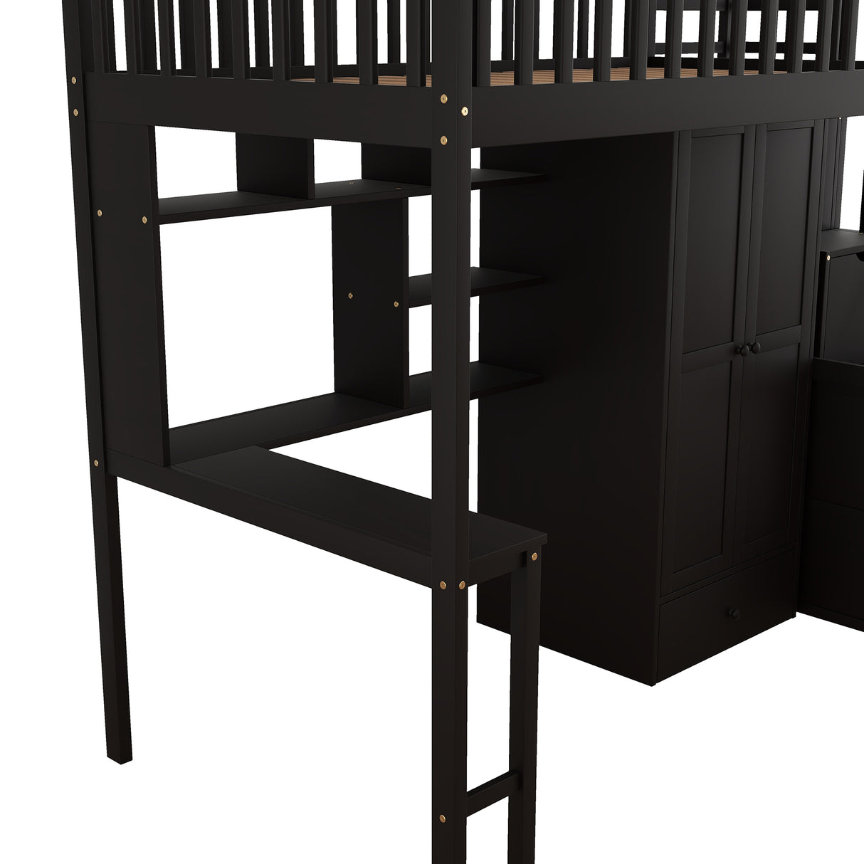 Twin size Loft Bed with Bookshelf,Drawers,Desk,and Wardrobe-Espresso - Home Elegance USA