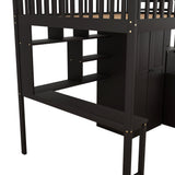 Full size Loft Bed with Bookshelf,Drawers,Desk,and Wardrobe-Espresso - Home Elegance USA