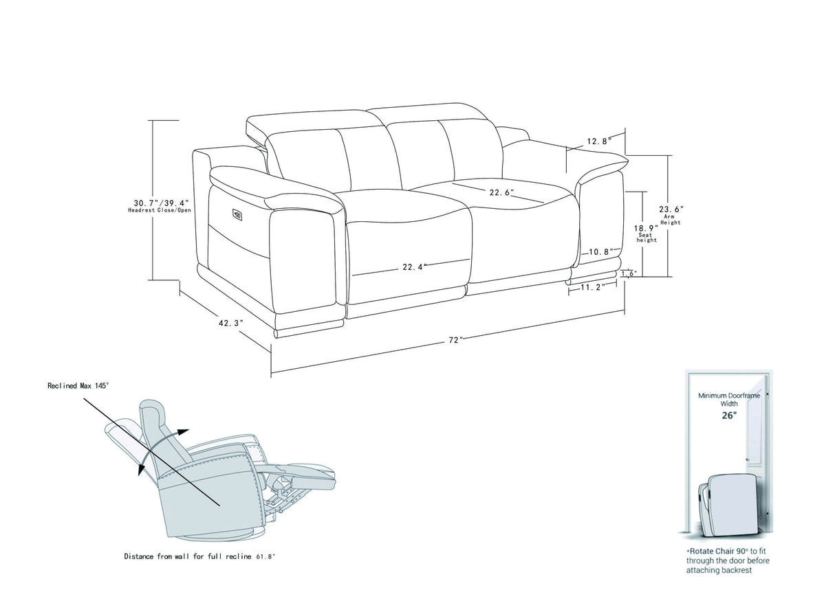 Global United Genuine Italian Leather Power Reclining Loveseat