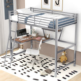 Twin Size Loft Metal&MDF Bed with Desk and Shelf, Silver (Old SKU:SM001105AAN-1) - Home Elegance USA