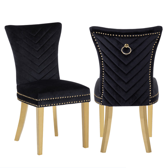 Eva 2 Piece Gold Legs Dining Chairs Finished with Velvet Fabric in Black - Home Elegance USA